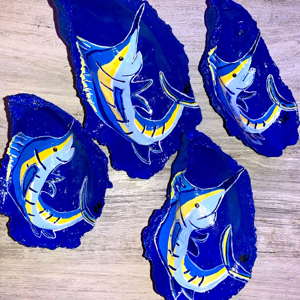 (One) Hand painted oyster ornament- marlins